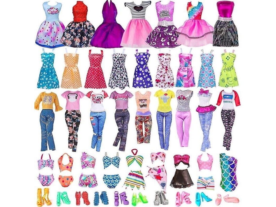 Conjunto De 32 Piezas De Ropa Y Accesorios Para Muñecas Barbie: Minivestidos, Blusas, Pantalones Y Zapatos. Regalos.