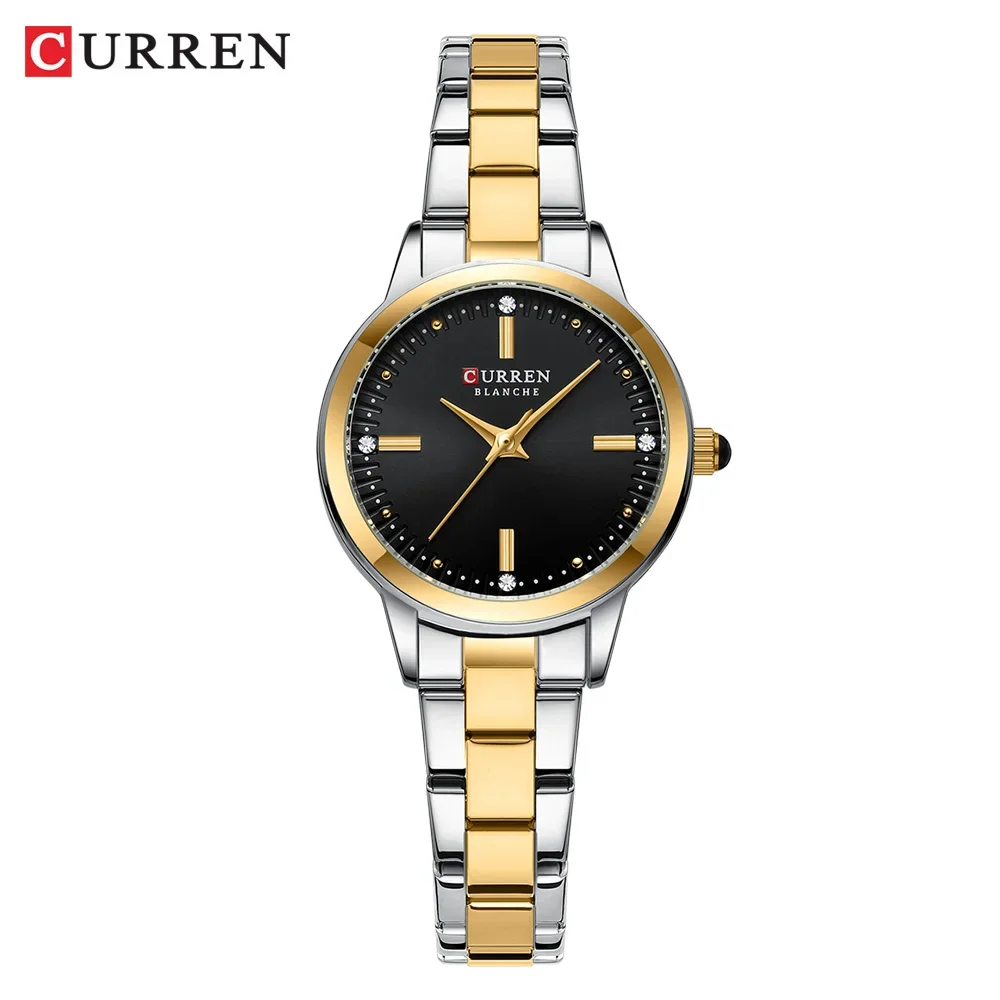 (plata Y Negro) Reloj Para Mujer Con Correa De Acero Inoxidable Resistente Al Agua Y Diseño Sencillo