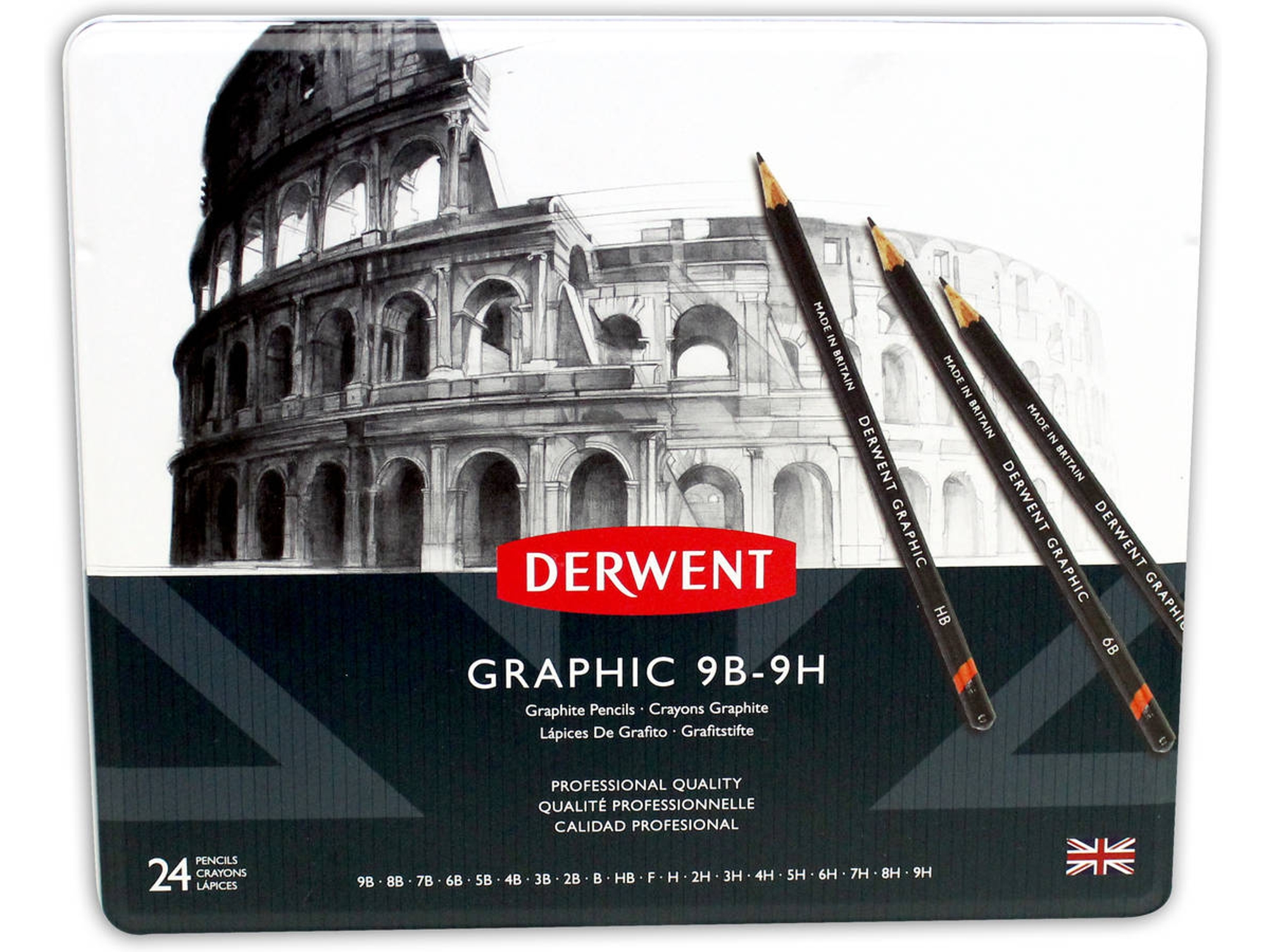 Caja Metal DERWENT 24 Lápis Grafito
