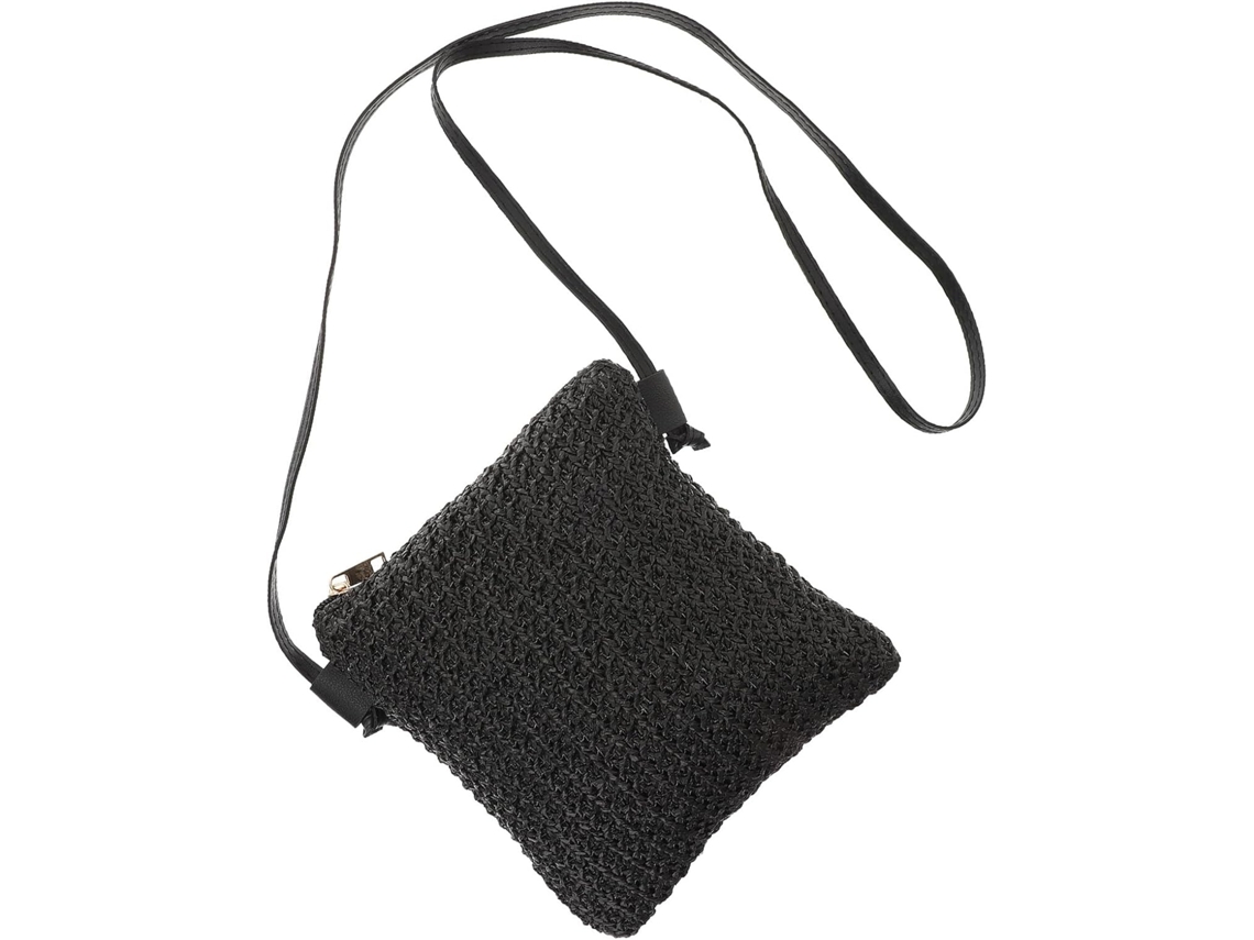 Bolsa Transversal Feminina Ciieeo Elegante Em Palha Natural Trançada Com Zíper E Alça Longa.