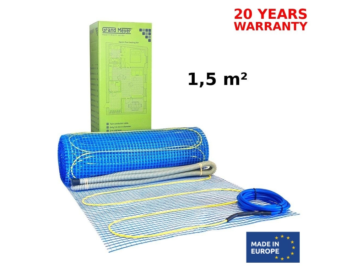 Manta calefactora eléctrica para suelo radiante de 1,5 m², 170 W/m², 255 W, Grand Meyer