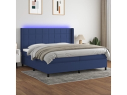 Cama Box Spring Colchón Y Luces Led Tela Azul 200x200 Cm