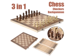 Juego De Ajedrez De Madera 3 En 1 Con Tablero, Damas Y Backgammon Para Niños Y Adultos, 23,9 X 23,9 Cm.