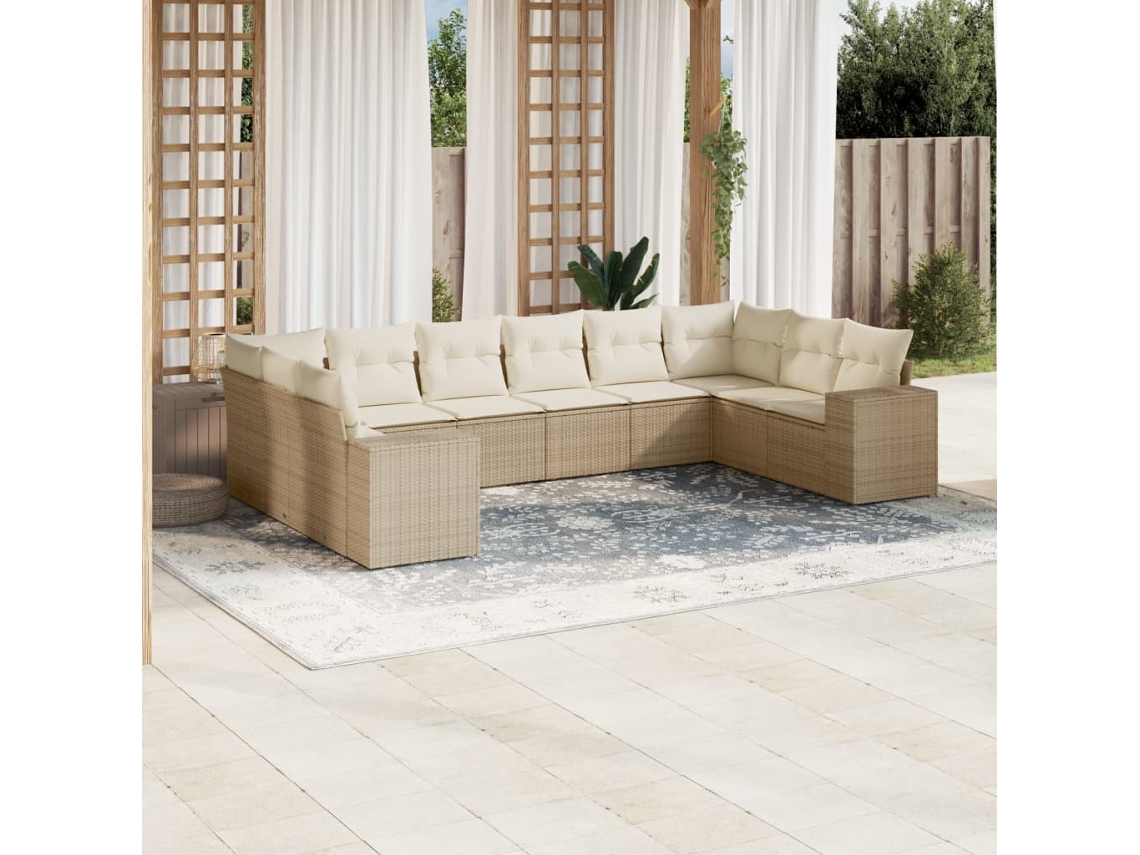 Conjunto de 10 sofás de jardín con cojines de mimbre beige de DKD Home Decor
