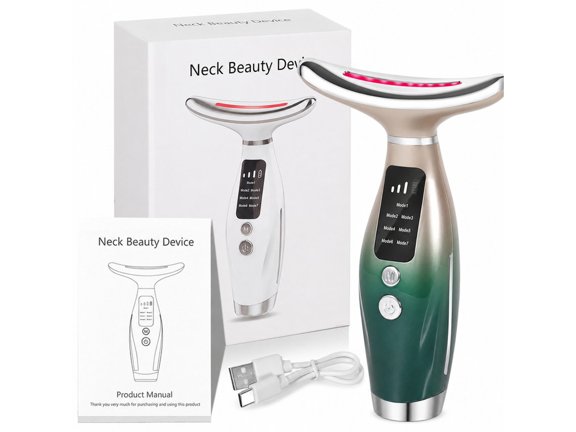 Dispositivo de belleza para el cuello YANYXR con degradado verde, 7 modos, vibración LED y calor, para rejuvenecimiento y reafirmación.