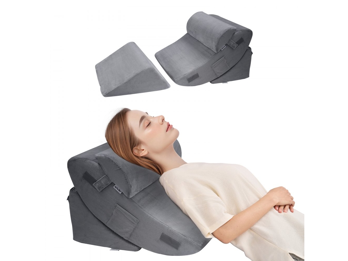 Kit De 4 Almohadas Ortopédicas En Cuña Con Espuma Viscoelástica Con Gel Confort Y Soporte Para Dormir Tekmaquinas