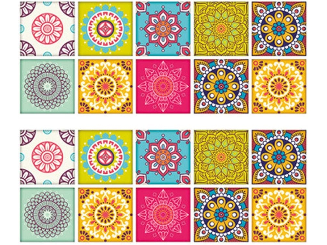 Pegatinas cuadradas de PVC para azulejos, coloridas, retro, impermeables, mosaico multicolor para cocina y baño, paquete de 20