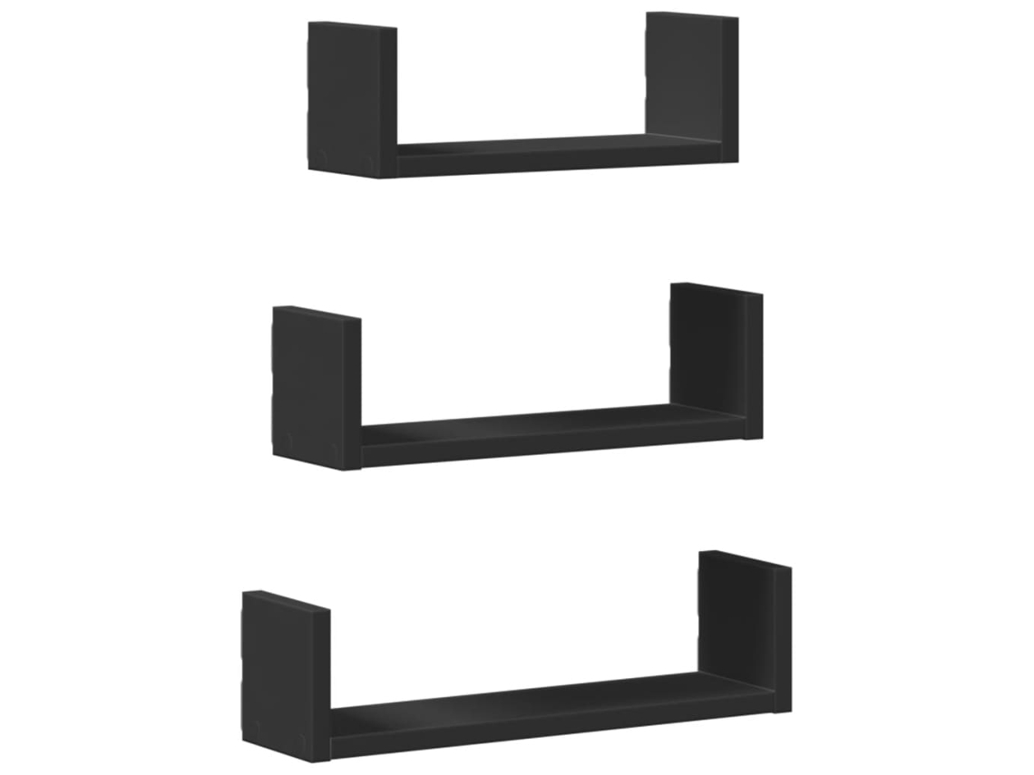 Juego de 3 estantes de pared, derivados de madera, negro, EXCLUSIVO DE LA CASA
