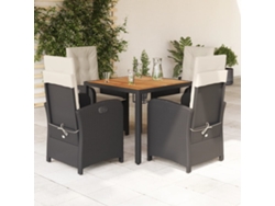 Juego de comedor de jardín de 5 piezas con cojines, mimbre sintético negro, DKD Home Decor
