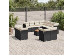 Conjunto de sofá de jardín de 12 piezas con cojines en mimbre sintético negro de DKD Home Decor