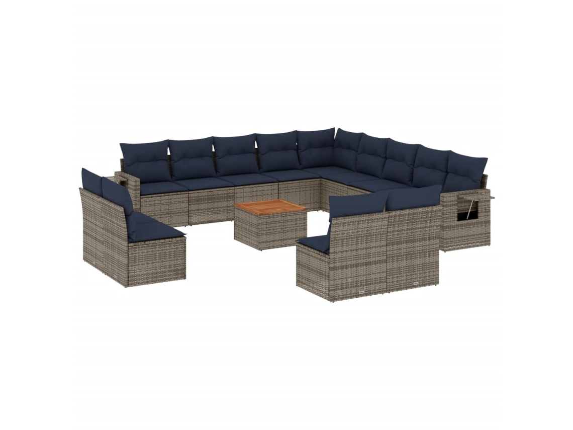 Maison Exclusive - Conjunto De Sofá De Jardín De 14 Piezas Con Cojines, Poliratán Gris