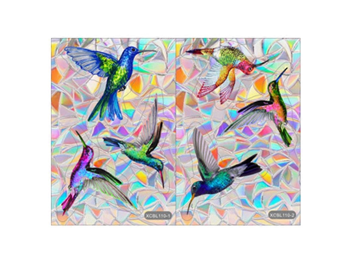 Adhesivo para ventana con estampado de pájaro, prisma, para mayor seguridad, juego de 4 unidades, película decorativa de arcoíris.