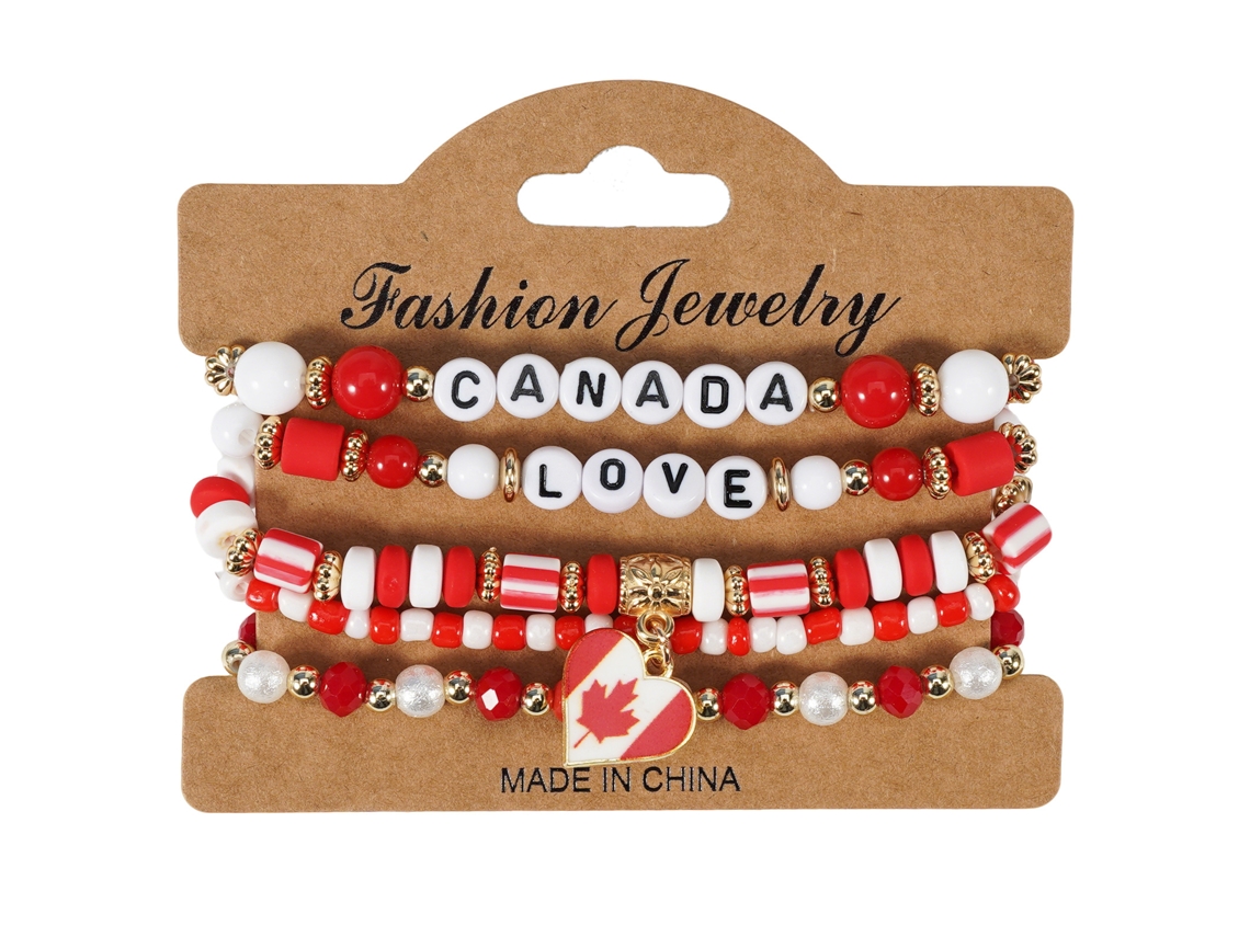Juego Pulseras Cuentas Corazón Hoja Arce Canadá Rojo Blanco, Joya En Capas Para Aficionados Deportivos Y Fiestas Patrióticas Canadienses