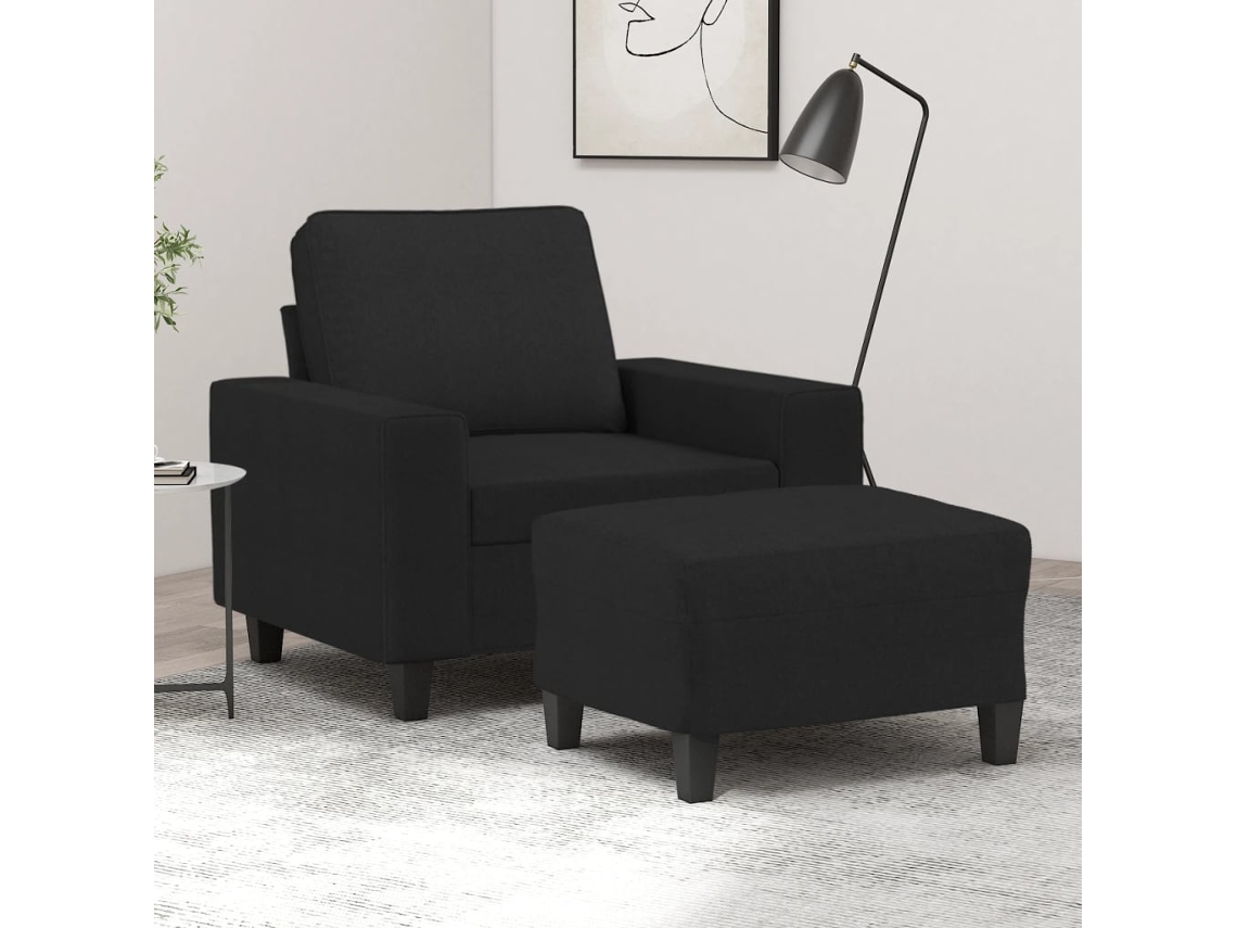 Sillón Con Taburete Tela Negro 60 Cm
