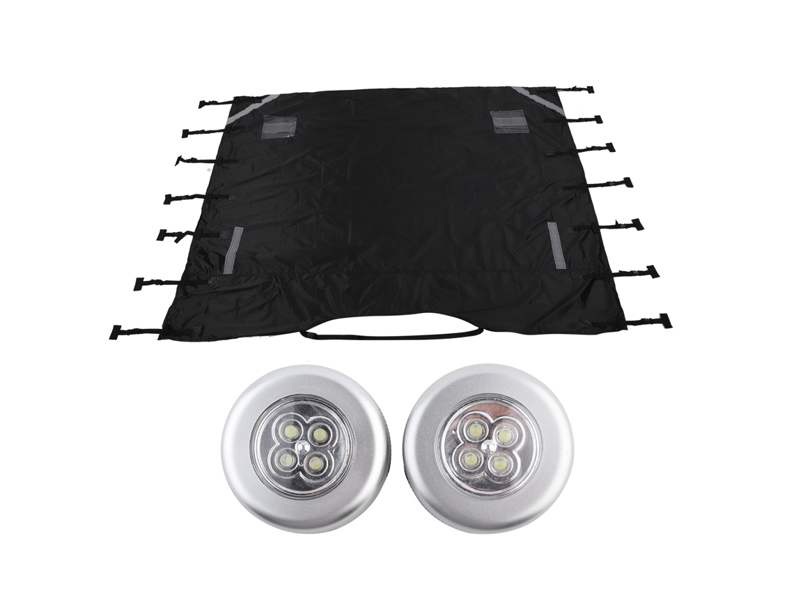 Toldo Frontal Universal Negro De Tela Oxford Para Caravana Con Luces Led Para Protección Del Remolque.