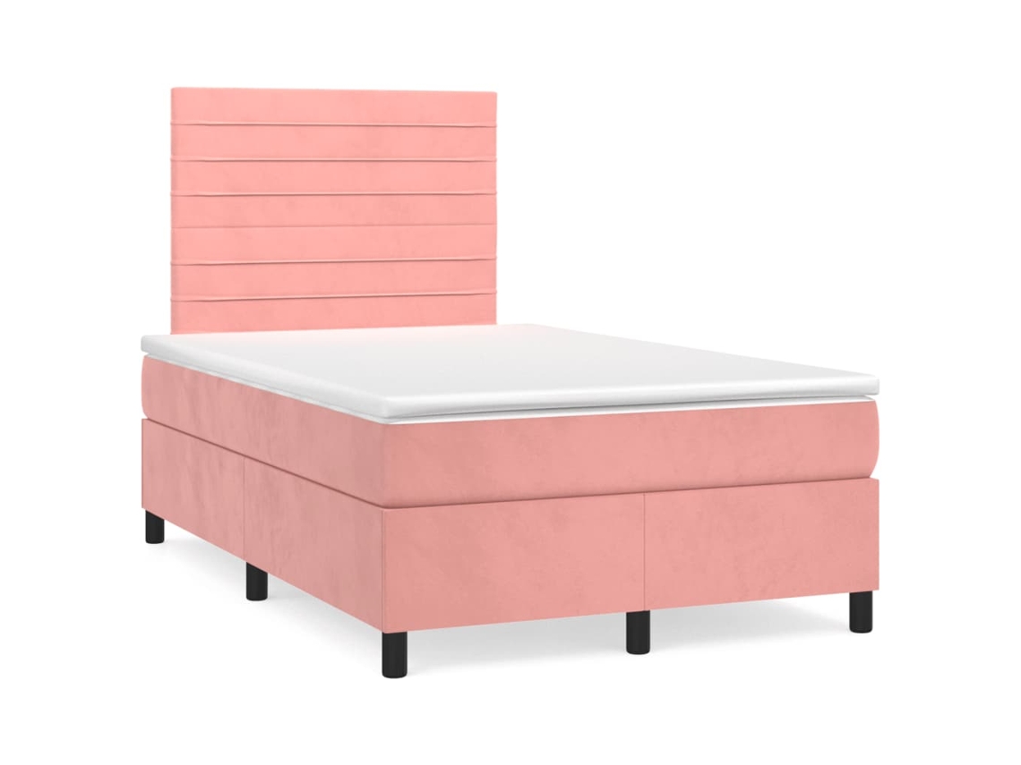 Cama Box Spring Con Colchón Y Led Terciopelo Rosa 120x190 Cm