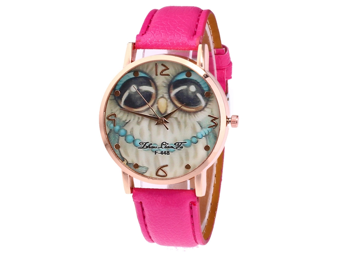 Reloj De Cuarzo Con Correa De Cuero Pu Unisex Fashion Dial Patrón Casual (rojo Rosa)