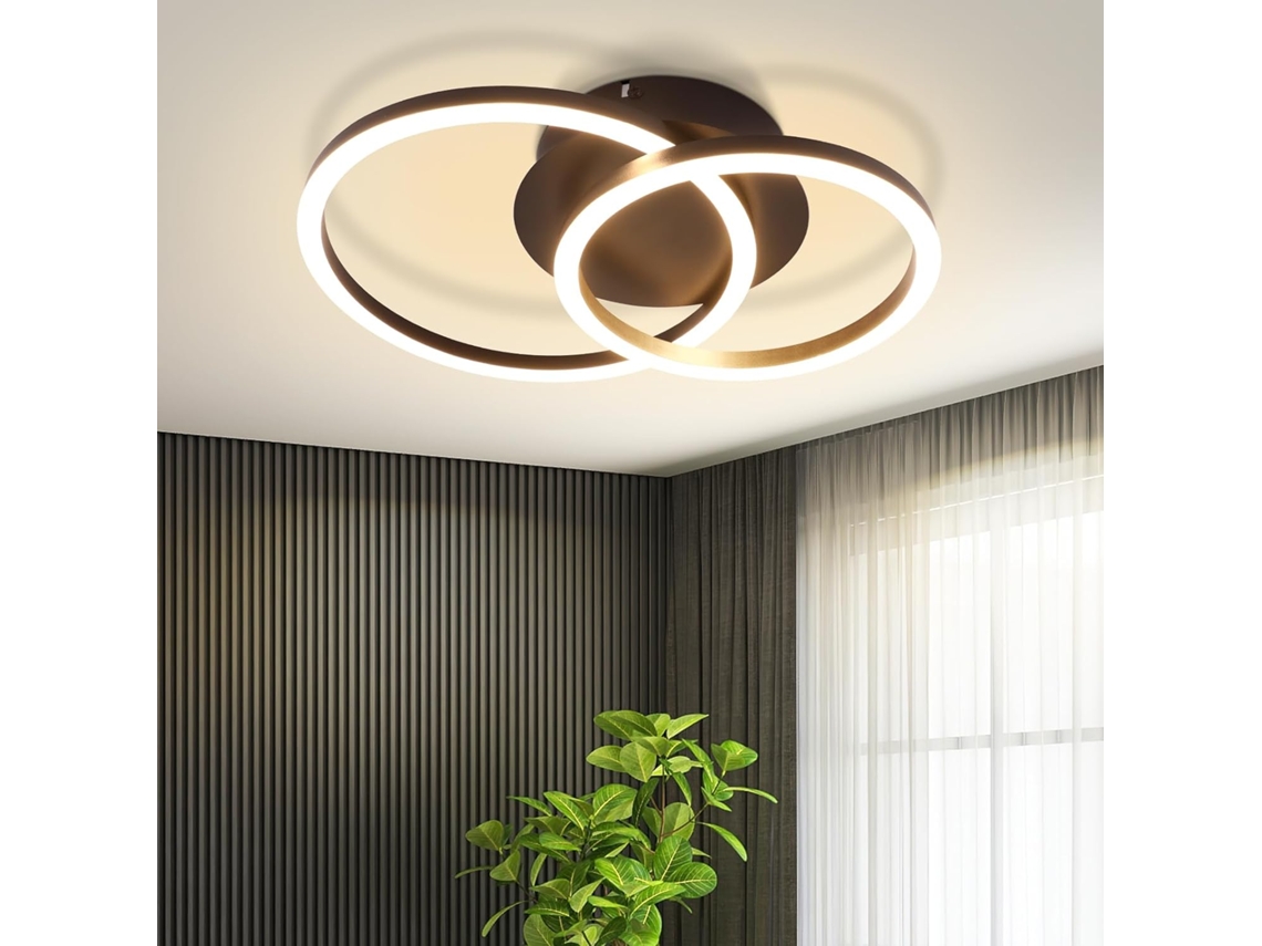 Lámpara de techo LED de 24 W, diseño moderno, redonda, blanca cálida, 3000 K, negra, 2 anillos, Nettlife
