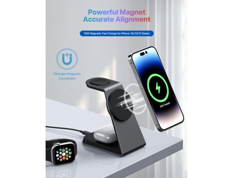 Estación de Carga Inalámbrica Magsafe Carga Rápida Aleación Compatible para Apple CHRONUS Aluminio Negro