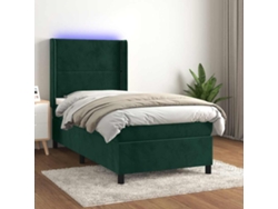 Syfax™ Cama Box Spring Colchón Y Led Terciopelo Verde Oscuro 90x190 Cm