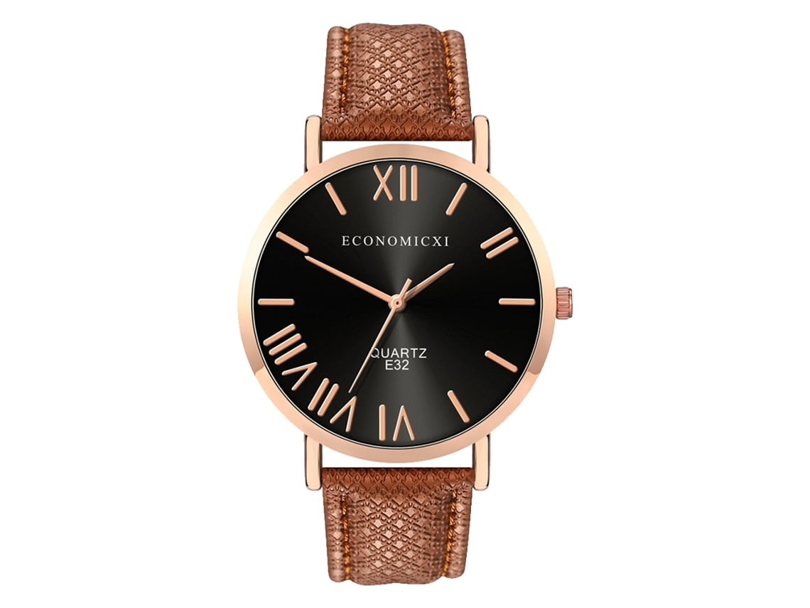 Reloj De Pulsera Unisex De Piel Sintética Con Esfera Redonda, Movimiento De Cuarzo Analógico, Estilo Casual.