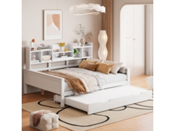 Ausziehbares Schlafsofa 140x200cm Blanco, Cama Extraíble 90x190cm, Almacenamiento Y Somier, Polsterbett Multifuncional