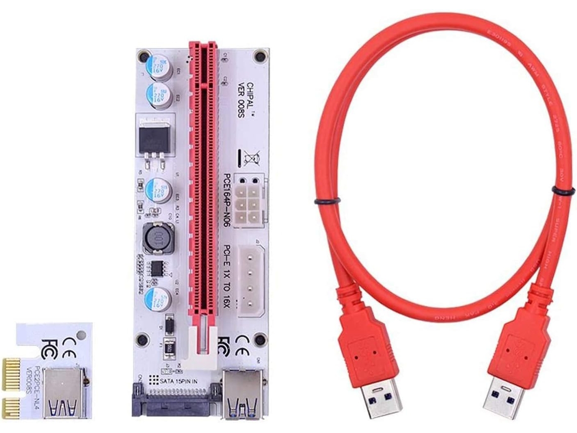 Lote De 5 Adaptadores Ver008s Pci E 008s 1x A 16x Sata De 4 Pines Y 6 Pines Para Minería Usb 3.0