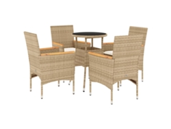 Juego de 5 juegos de comedor de jardín con cojines de mimbre, patas de cristal beige, EXCLUSIVO DE LA CASA