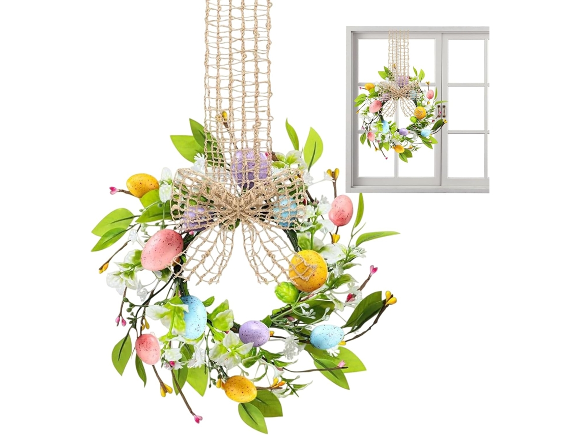 Corona De Pascua - Guirnalda Floral Artificial Colgante | Adorno Para Ventana Con Diseño De Lazo
