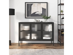 Aparador De Vidrio Y Acero Negro 105x35x70 Cm