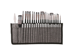 RNEMITERY Set de 24 Piezas Pinceles y Espátulas para Pintura, con Bolsa de Tela, para Acrílico, Óleo, Acuarela y Gouache, Multitamaño
