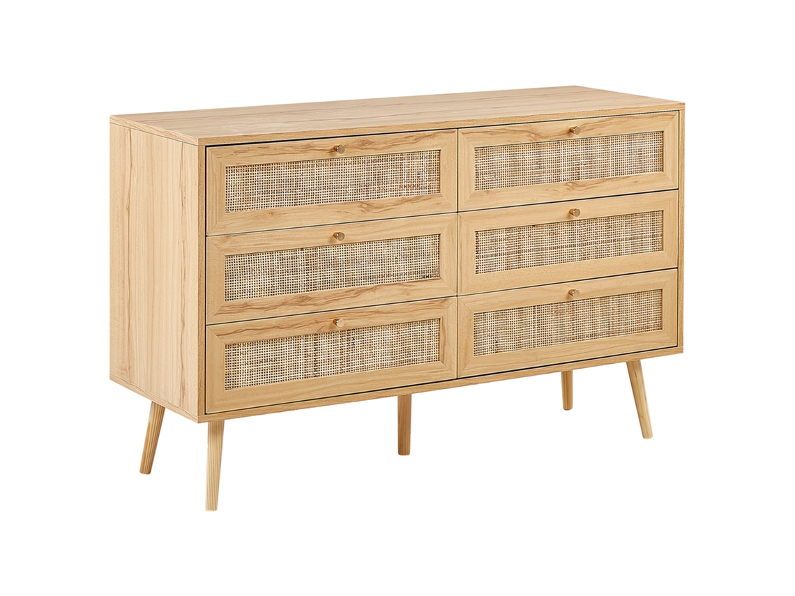 Cómoda de 6 cajones BELIANI Perote de Ratán Madera clara 120x42x75