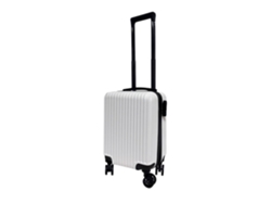 Maleta de cabina blanca de 16 pulgadas fabricada en plástico ABS resistente con 4 ruedas giratorias.