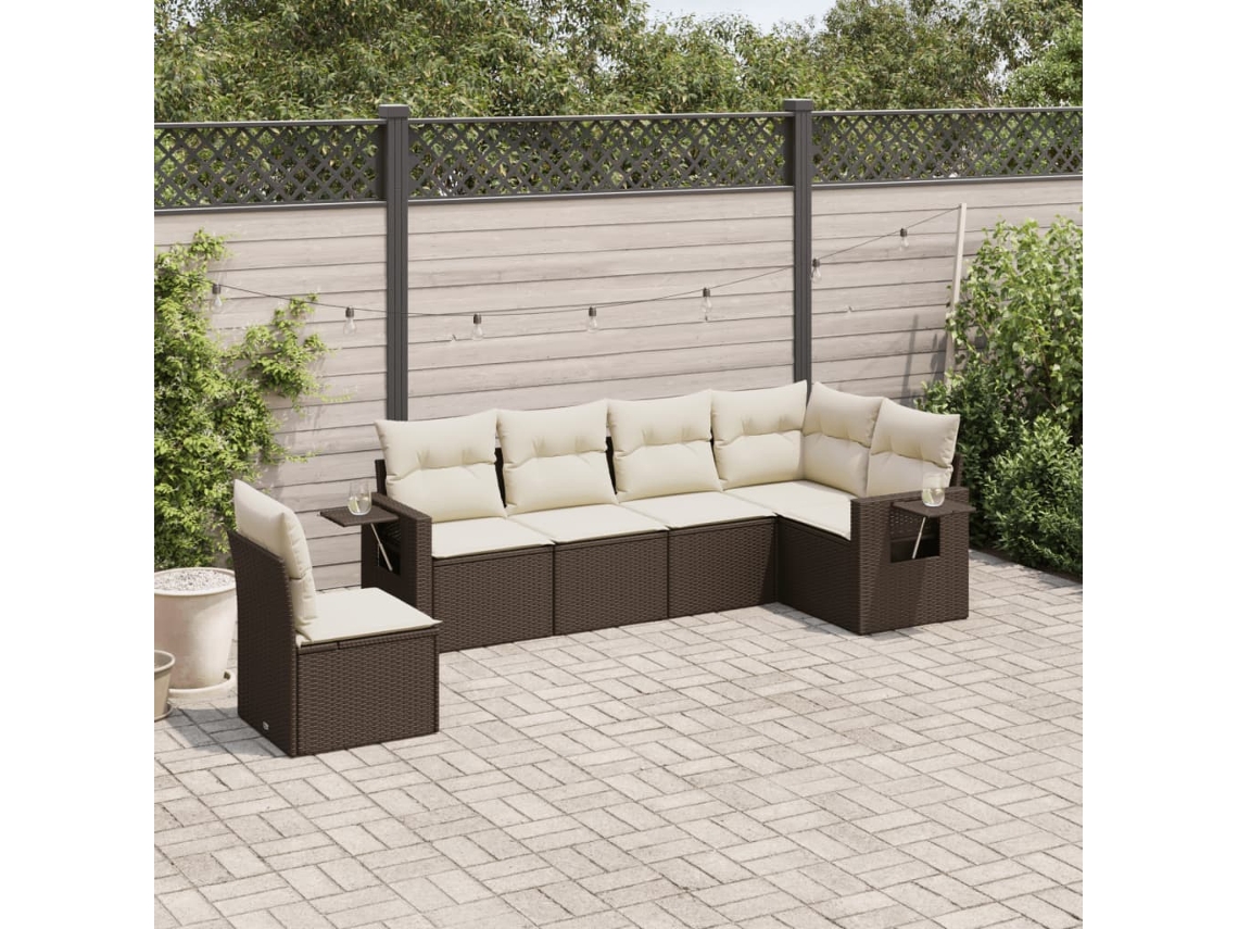 Conjunto de sofá de jardín de 6 piezas con cojines de mimbre sintético marrón de DKD Home Decor