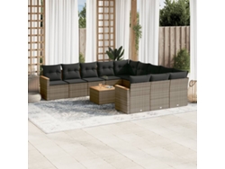 Conjunto de sofá de jardín de 12 piezas con cojines, ratán gris, DKD Home Decor