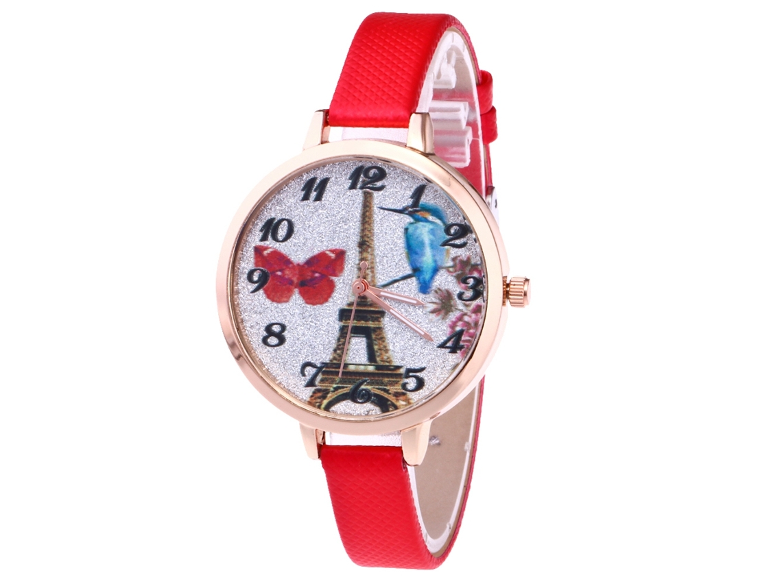 Reloj De Pulsera De Cuarzo Para Mujer Con Correa De Cuero, Estilo Sencillo Y Moderno (rojo)