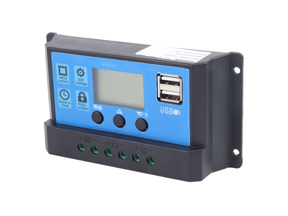 Controlador de carga solar 2026dz-PWM con pantalla LCD y salidas USB duales de 12V/24V 30A