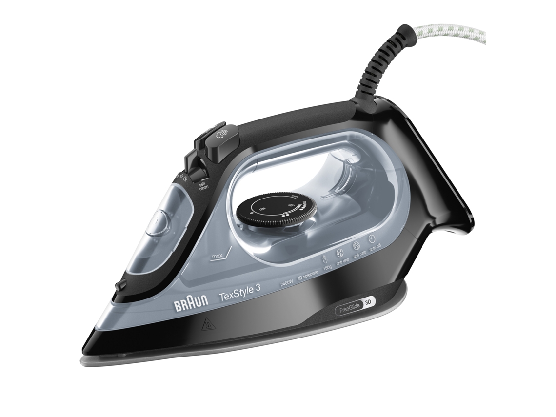 Plancha de Vapor BRAUN TexStyle 3 SI3055BK (Chorro de vapor: 180 g/min - Suela: Super Cerámica)