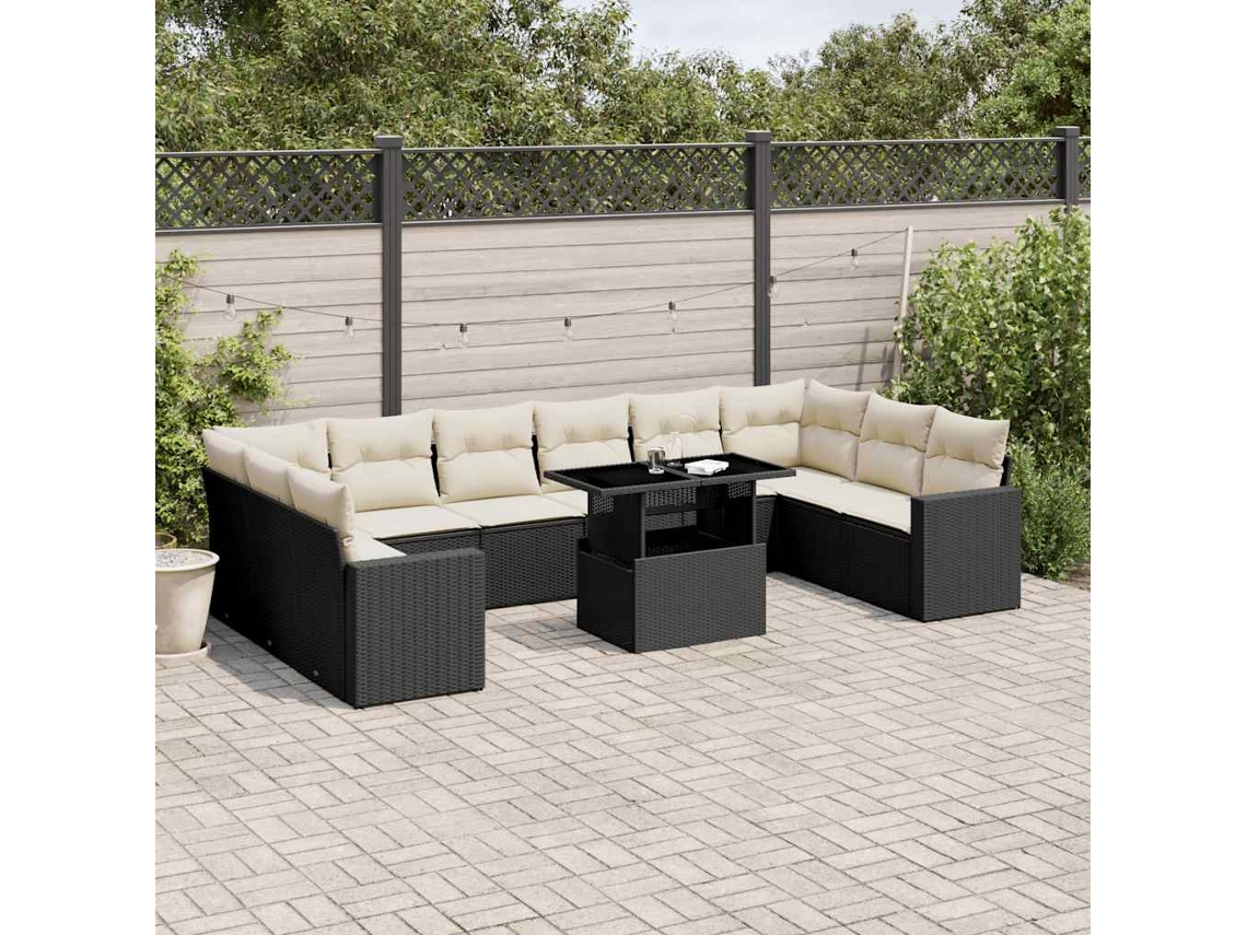 Conjunto de sofá de jardín de 11 piezas con cojines de mimbre sintético negro de DKD Home Decor