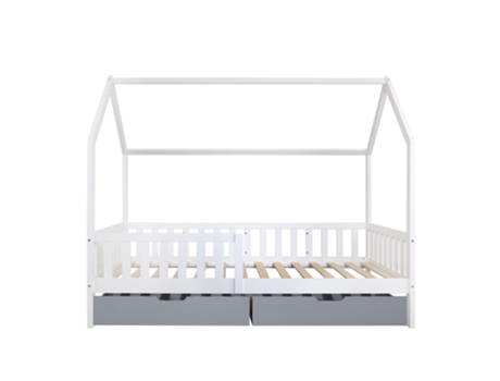 ONEIROI Juego de Cama Infantil con Cabecero y Borde Blanco y Cajones de Almacenamiento Cama Blanca y Cajones Grises Madera de Pino Cama Infantil An...