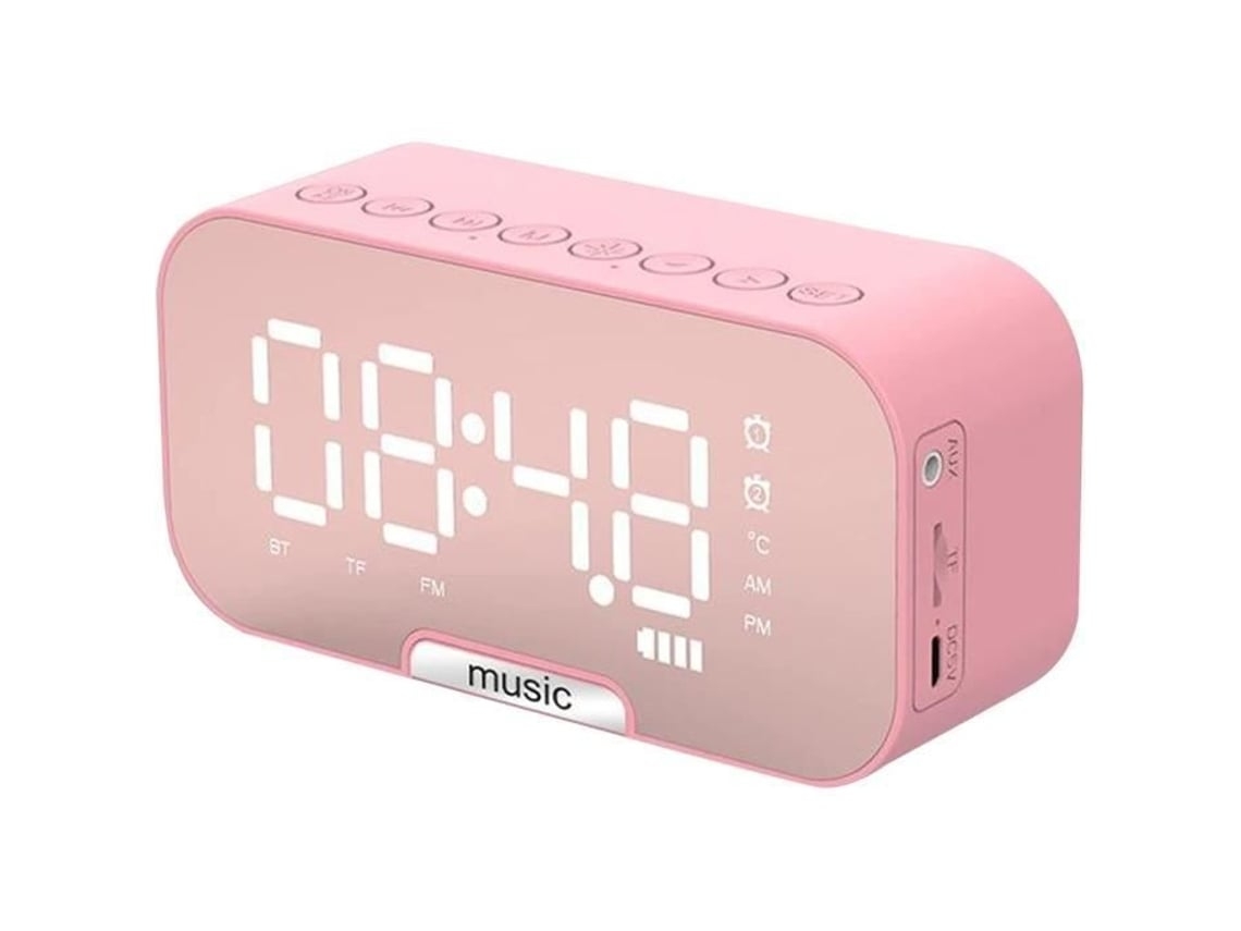Relógio De Rádio Digital Rosa Com Rádio Fm, Bluetooth 5.0 E Alto-falante Led, Com Acabamento Espelhado.
