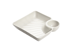 Plato Para Dumplings Con Cuenco Para Salsa, 18,2 Cm (7,2 Pulgadas), Bandeja Dividida Para Sushi Y Aperitivos, Color Blanco.