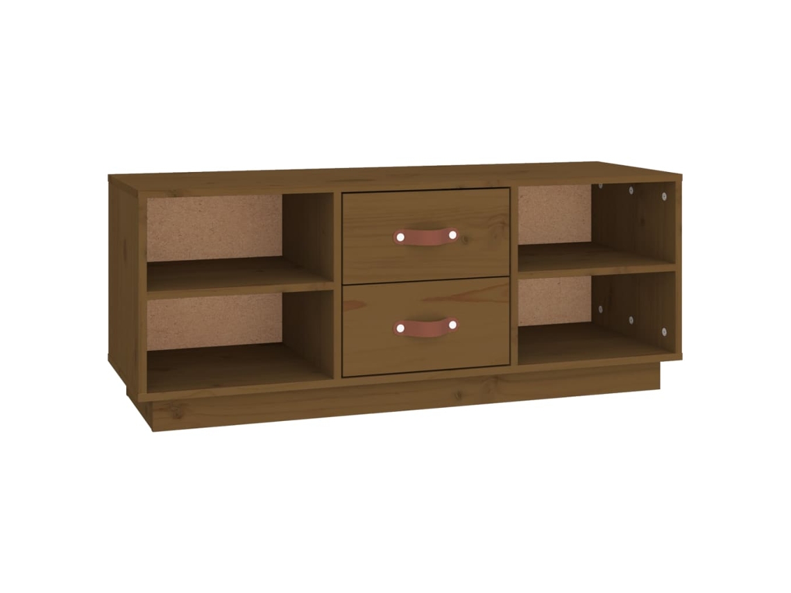 Mueble de TV en madera maciza de pino, marrón miel, MAISON EXCLUSIVE (100x34x40 cm)