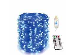 Guirnalda de luces LED USB con control remoto y 8 modos. MDUG (100 LED azules)