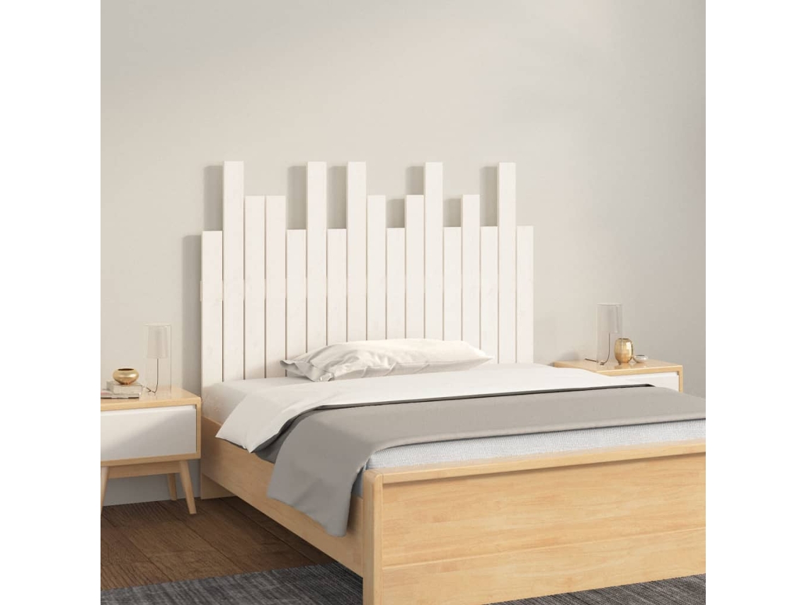 Cabecero De Cama De Pared Madera Maciza Pino Blanco 108x3x80 Cm