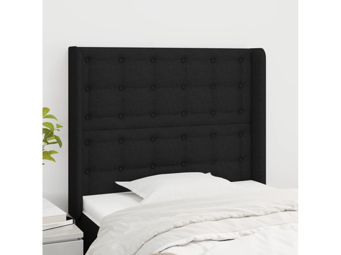 Cabecero Con Orejas De Tela Negro 103x16x118/128 Cm