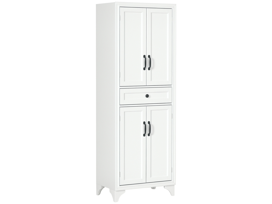 Aparador Alto De Cocina Con 4 Puertas, 2 Armarios Y 1 Cajón Central, 170 Cm De Altura, Con Estante Ajustable, Blanco.