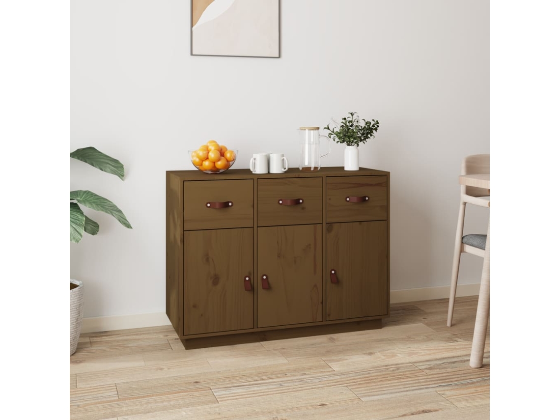 Aparador De Madera Maciza De Pino Marrón Miel 100x40x75 Cm