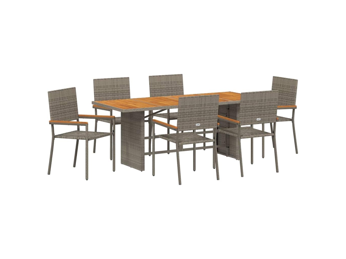 Maison Exclusive - Juego de comedor de jardín de 7 piezas, mimbre gris, Pe
