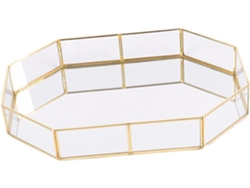 Bandeja Cosmética Poligonal De Vidrio Con Rayas De Cobre Para Guardar Joyas Y Maquillaje.